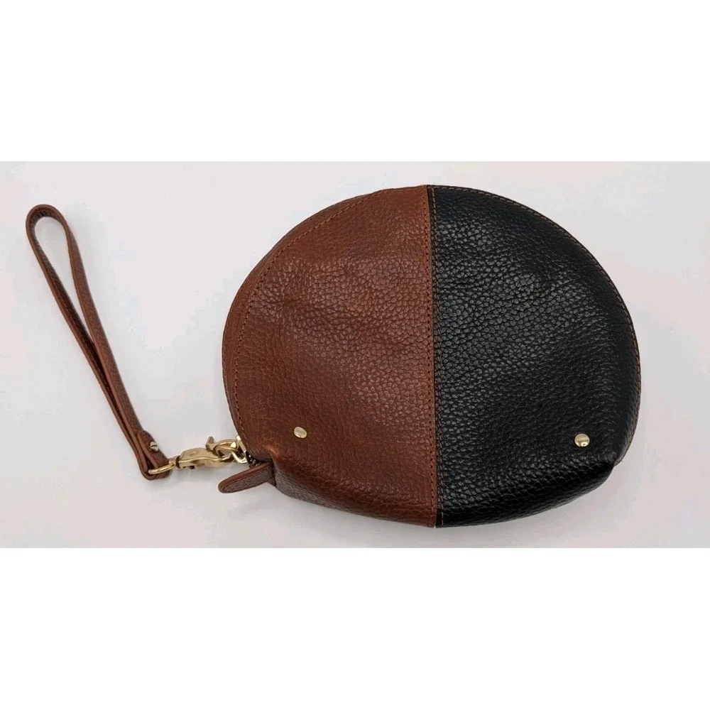 Abercrombie & Fitch Two Tone Pebbled Leather Zip Clutch Wristlet Pouch Boho Bag